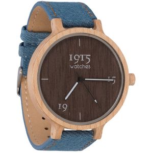 1915 watch men RAW Denim | Houten horloge | Spijkerstof & Essenhout - 46mm