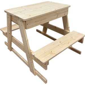 Maxx Kidz Picknicktafel voor Kinderen - Kindertafel met 4 Plekken - Kinder Speeltafel van Hout - Tuintafel Kind voor Binnen en Buiten - Met Zandbak en Krijtbord