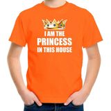 Koningsdag t-shirt Im the princess in this house oranje meisjes / kinderen - Woningsdag - thuisblijvers / Kingsday thuis vieren 116/134