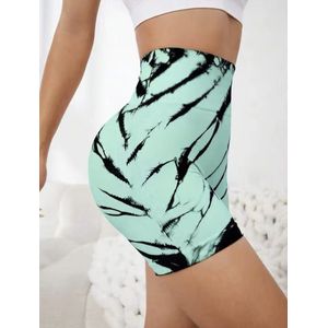 ZEBRA STRIPE SHORT LEGGING - Maat L - Groen - Mint - Fitness short - Fitness legging - Sportshort - Sportlegging - Sportkleding - Yogashort - Yogalegging