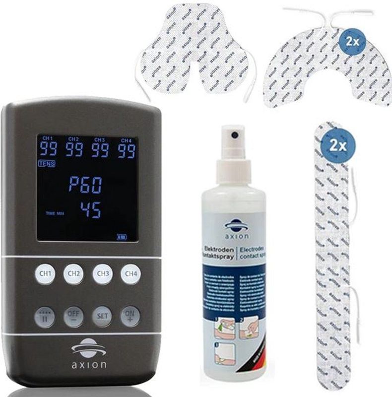 axion - STIM-PRO X9B - TENS-apparaat - 4-kanaals - Inclusief Rugelektroden en Contactspray