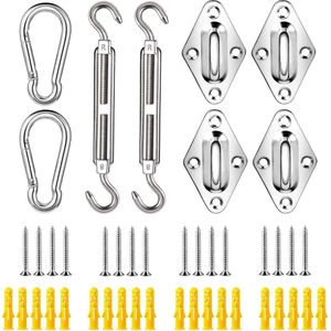 SupplyU 40-delige Bevestigingsset Schaduwdoek - Zonnezeil - Hangmat Ophangsysteem - Zonnedoek - Zonnedoek Driehoek – Zonnezeil Vierkant - Ophangsysteem Hangmat - Zonnescherm Montageset - Bevestigingsmateriaal - RVS - 6mm