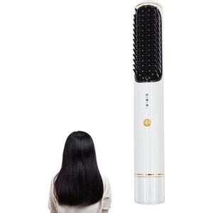 Ionische Stijltang Kam Warmteborstel Draadloos Oplaadbaar - Met 3 Niveaus Temperatuur - Reis Stijlborstel USB - Anti-brandwonden - Draagbaar - Wit Pearl