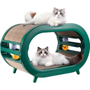 3-in-1 krabhuis kattenmand, Krabpaal en Kattenspeeltje in één - Groen