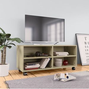 The Living Store tv-meubel Sonoma Eiken - 90 x 35 x 35 cm - Stevig en Duurzaam - 4 Open Vakken - Gemakkelijk te Verplaatsen