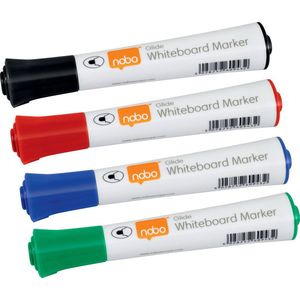 Nobo Glide Droog-Uitwisbare Markers, Assorti - 4 Whiteboardmarkers