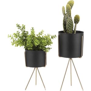 Bloempot set Pedestal - Zwart - Ø12,5cm & Ø10,5cm