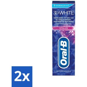 2 x Oral-B - 3D White Vitalize - Tandpasta - Whitening - 75 ml - Tandpasta - Whitening - Tanden Bleken - Tandversterking - Tandplak Verwijderen