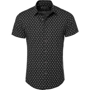 Zwart Overhemd Bloemenprint Korte Mouw Heren Carisma 9133 - S