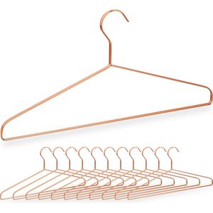 Relaxdays koperen kleerhangers - 12 stuks - kledinghangers metaal - koper - draadhangers - koperen