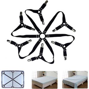 laken clip - Lakenbevestigingen - Verstelbare elastische lakenhouderriemen 6-voudige kruislakenclips Bretelsband voor volledige, Queen, King Twin Bed, aangepaste ronde en vierkante matrassen (Zwart)