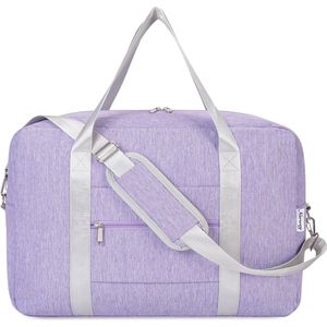 handbagage 45 x 36 x 20 opvouwbare reistas voor onder de stoel, draag- en handtas voor overnachten voor dames en heren, Paars, 25L