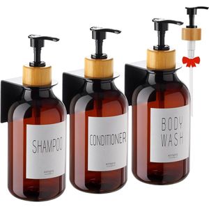 Zeepdispenser Set 3 Stuks 17oz 500ml - Handzeepdispenser Wandmontage - Shampoo & Conditioner Dispenser - Douche Dispenser - Badkamer & Keuken Liquid Dispenser - Plastic Afwasmiddel Dispenser - Pomp met Label