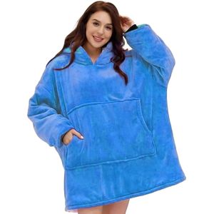 Hoodie Deken - Snuggie Cuddle - Blauw - Fleece Deken Met Mouwen - extra groot 1400g - Suggie - Snuggle Hoodie - Oversized Blanket - Dames & Mannen - Hoodie Blanket - Voor Kinderen, Dames & Mannen