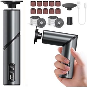 REFTTENW Eeltverwijderaars & Elektrische Voetvijl 2 In 1 - Met 20 Vervangbare Schuurpads En Nagelverzorgingsset 14-Delig - Oplaadbaar - Draadloos - Voetvijl - Eeltvijl Grijs