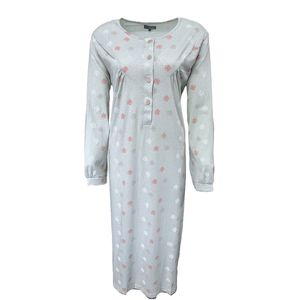 Cocodream - Klassieke lange mouw nachthemd dames - Lang model - Katoen - Groen - Maat XL
