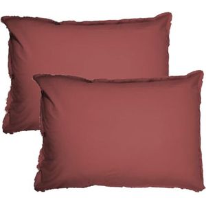 Effen kussenslopen van gewassen katoen - Set van 2 - 50 x 70 cm - Wijnrood