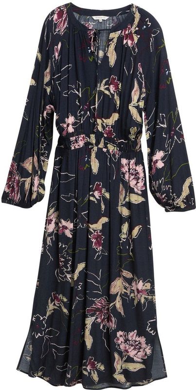 TOM TAILOR - Jurk - Marine - Bloemenprint - 7/8 Lengte - Lange Mouw