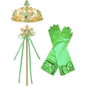 Het Betere Merk - Prinsessen Speelgoed - Prinses Kroon (Tiara) - Toverstaf - Prinsessen Handschoenen - Groen - Goud