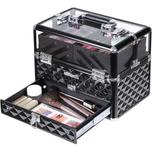 Cosmetica Koffer - Make-up Koffer met Verstelbare Vakken – Visagie Koffer – Cosmetica Organizer – Kapperskoffer -Pedicure Koffer – Mobiele Koffer voor Kappers - Nagellak Organizer - Zwart