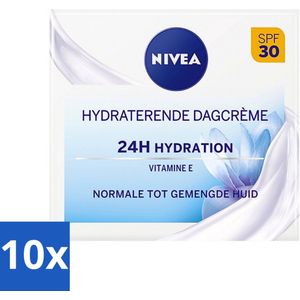 10 x NIVEA - Essentials Dagcrème - Hydraterende Gezichtscrème - Normale tot gemengde huid - SPF 30 - Met Vitamine E & Lotusextract - 50 ml - Lotusextract Dagcrème - NIVEA Essentials