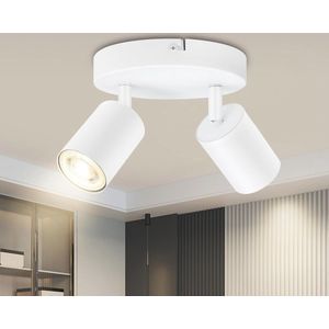 Verstelbare GU10 Plafondlamp met 2 Spots - Moderne Witte LED Plafondlamp voor Woonkamer en Slaapkamer