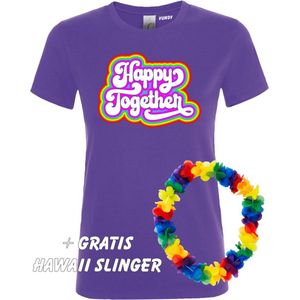 Dames T-shirt Happy Together Regenboog | Love for all | Gay Pride | Regenboog LHBTI | Paars dames | maat XXL