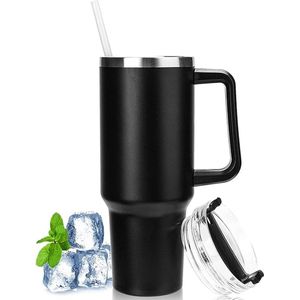 Travel Cup 40oz-1.2 l - Stainless Steel Thermos Cup with Handle and Straw - Drinking Cup To Go - 1.2 Liter - Tumbler - Mug - Thermos Mug - Thermos Flask - Thermos