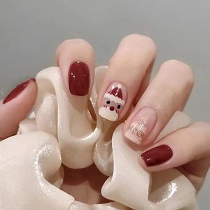 Gsedaox- Plaknagels Manicure- 24 stuks Valse Nagels- Press On Nails - Zelfklevende Plaknagels-Winter- Rode Nail Art