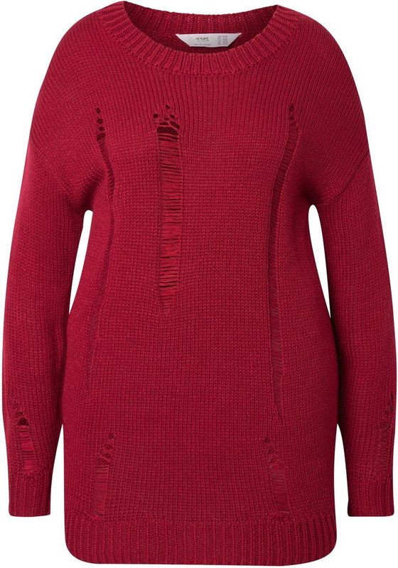 Angel of Style - Dames - Trui loose fit destroyed look - Fluweelrood - Maat 42+