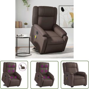 vidaXL Sta-opstoel - Elektrische Massagestoel - Sta-op-massagestoel elektrisch kunstleer bruin - Massagerugkussen - Bruine Fauteuil - Loungestoel