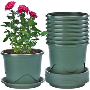 Plantenpotten Set - Decoratieve bloempotten voor Binnen en Buiten - 6 stuks - Groen - 22 cm