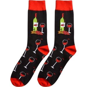 Rode Wijn Sokken - Sokken met Wijnglazen & Wijnflessen - Dames Maat 37-41