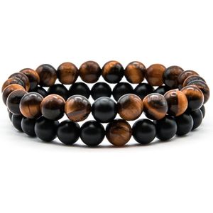 AWEMOZ Natuursteen Armbanden - Contrast Kralen Armbandjes - Bruin/Zwart - Armband Dames - Armband Heren - Unisex - Sieraden - Cadeau