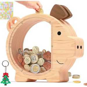 Spaarvarken van hout - Schattige spaarpot voor kinderen - Onbreekbaar - Creatief en gepersonaliseerd - Verjaardagscadeau