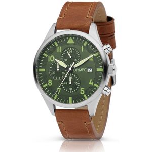 Olympic OL89HSL055 RALLY - Horloge - Staal - Leer - Groen - 44mm