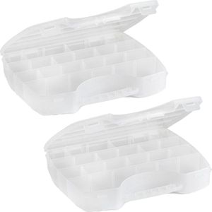 Plasticforte Opbergkoffertje/opbergdoos/sorteerbox - 2x - 13-vaks - kunststof - transparant - 25 x 21 x 4 cm