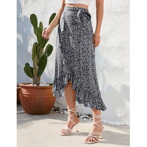 Damesrokken Strandrokken Zomerrokken Midi-rokken Boheemse bloemenrokken met elastische taille Zwart S