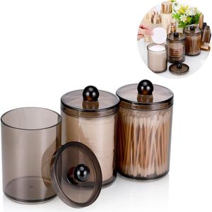 3 stuks Wattenstaafjeshouders - Wattenstaafjes dispenser - Wattenstaafjescontainer - Opbergdoos voor badkameraccessoires - Multifunctionele Opbergdoos voor Badkamer, Keuken en Kantoor - Transparant Zwart - Kunststof