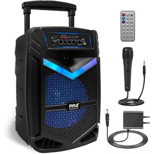 Pyle Bluetooth Luidspreker, Draagbare speaker met Wielen, 1200 W, Knipperende Lichten, Draadloos, Oplaadbare Partybox, Inclusief afstandsbediening, Voedingsadapter en Bekabelde Microfoon