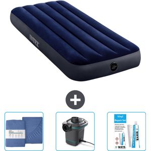 Intex Luchtbed - 1-Persoons - 76 x 191 x 25 cm - Blauw - Inclusief Hoeslaken - Pomp en Reparatieset