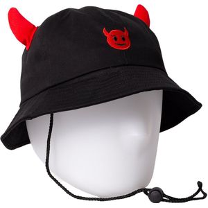 Rode duivel bucket hat - EK voetbal bucket hat België - Rode duivel hoed - zwart/rood - vissershoedje met touwtje - katoenen cap - geborduurd - festival bucket hat