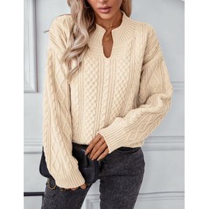 Trui dames gebreide trui sweatshirt lange mouw V-hals tops Abrikoos L
