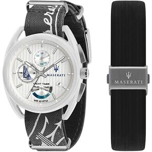 Maserati- Horloge - Zwart/Witte band - Met extra band - Model Yacht Timer