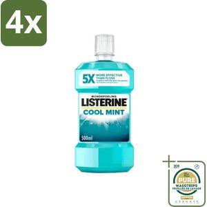 Listerine – Mondwater – Cool Mint – Verfrissende adem – 500 ml - Voordeelverpakking - 4 stuks - Tandplak - Tandvlees