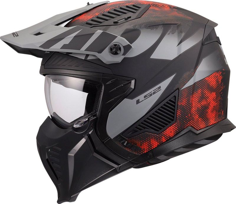 LS2 - OF606 Drifter - Helm - Gas Grijs Rood - Inclusief Helder en Smoke Zonnevizier