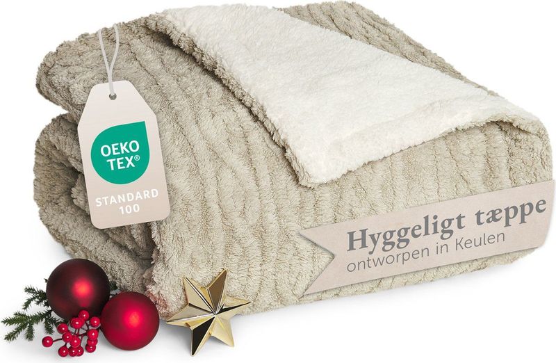 Blumtal - Fleece Deken - Kabelgebreide Look - Zand en Ivoor - Microvezel