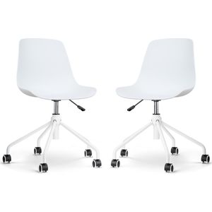 Nolon Nout-Pip Bureaustoelen Set van 2 Wit - Kunststof Zitting - Verstelbaar - Wieltjes - Wit Onderstel