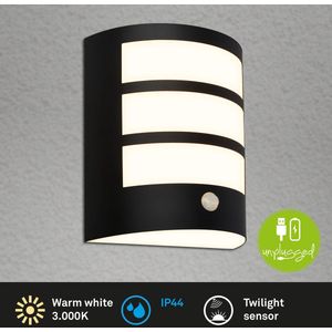 BRILONER - Wandlamp Oplaadbaar - LED buitenverlichting - met akku - met bewegingsmelder - met schemersensor - 18 x 15 x 7 cm - zwart