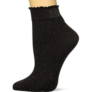 Pretty Polly Sokje - Fashion - Glitter - Diagonal Sparkly - Dames Enkelsokje - Anklet - One Size - Zwart/Zilver